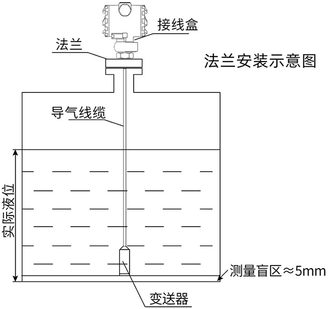 分体投入式液位计法兰安装示意图