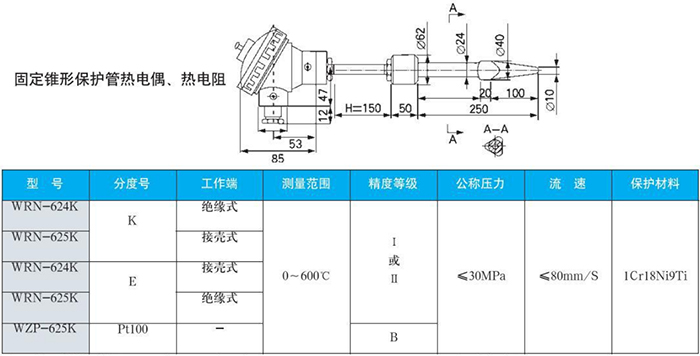 法兰式热电偶高温高压规格表