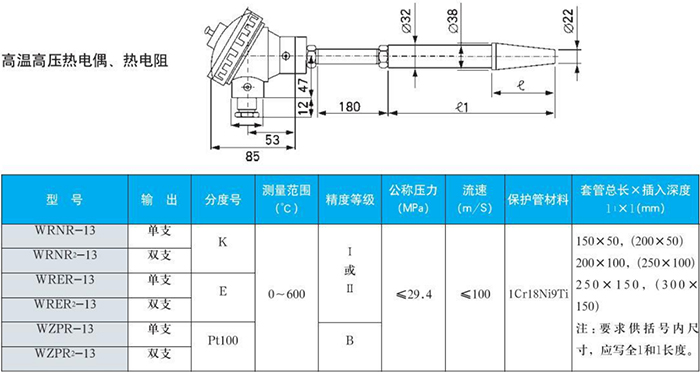 螺纹式热电偶高温高压规格表